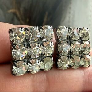 VINTAGE | Sparkly Big Retro Clear Rhinestones Clip On Earrings 1950’s
